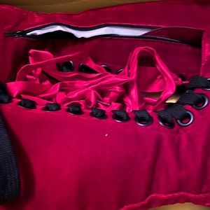 Red velvet knee high boots